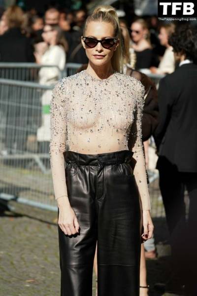 Poppy Delevingne Poses in a See-Through Top at Miu Miu Womenswear Show on galpictures.com