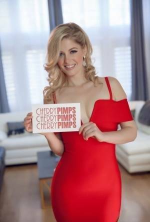 Cute blonde Charlotte Stokely celebrates a birthday with a cash gift on galpictures.com