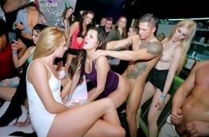 Party going chicks gets wild and crazy with male strippers inside a club on galpictures.com
