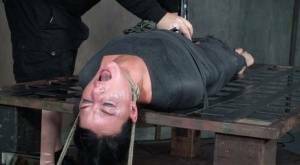 London River is mummified and tied down before being throat fucked in dungeon on galpictures.com