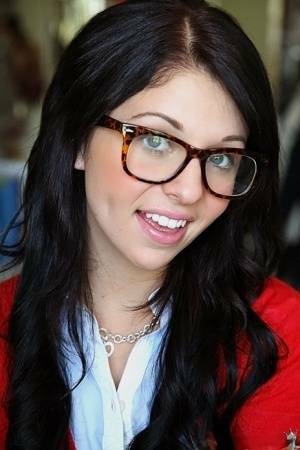 Glasses on round face of cute girl Madelyn Monroe stress her tiny tits on galpictures.com