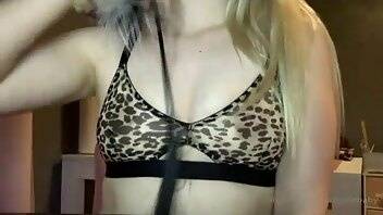 Onlyellebaby cheetah see through bra tease with a whip. question f xxx onlyfans porn videos on galpictures.com