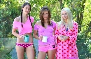 Real life lesbians have a threesome after downing their morning coffee on galpictures.com