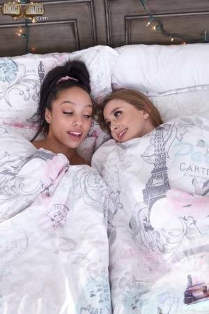 Interracial lesbians lick assholes and pussies on a bed in sport socks on galpictures.com