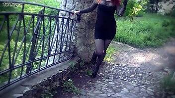 AnnDarcy redhead goth girl in black mini dress gets facial in public xxx video on galpictures.com