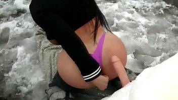 Korina Kova Snowman Outdoors Public Dildo Doggy Fucking Porn on galpictures.com