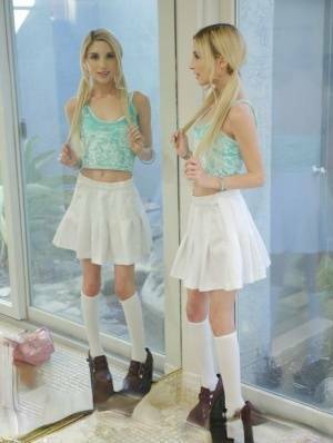 Sweet blonde girl Piper Perri removes her white pretties and skirt on galpictures.com
